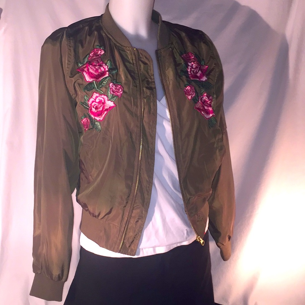 Love Tree Rose Embroidered Bomber Jacket!